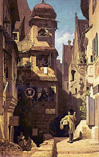 Carl Spitzweg Der Briefbote im Rosenthal oil painting image